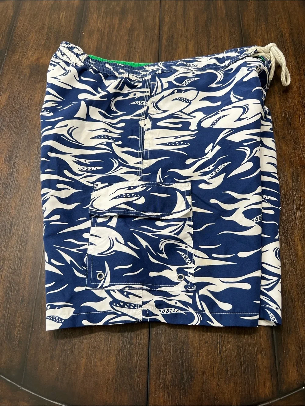 Polo Ralph Lauren Mens Blue White Cargo Swim Trunks Size Medium 8” Inseam